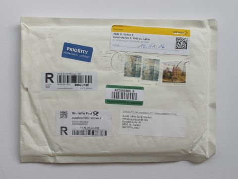 This unassuming package contains a random item bought from the dark net by a computer program. It is part of an art exhibition entitled "Random Darknet Shopper" currently ongoing in St. Gallen, Switzerland.