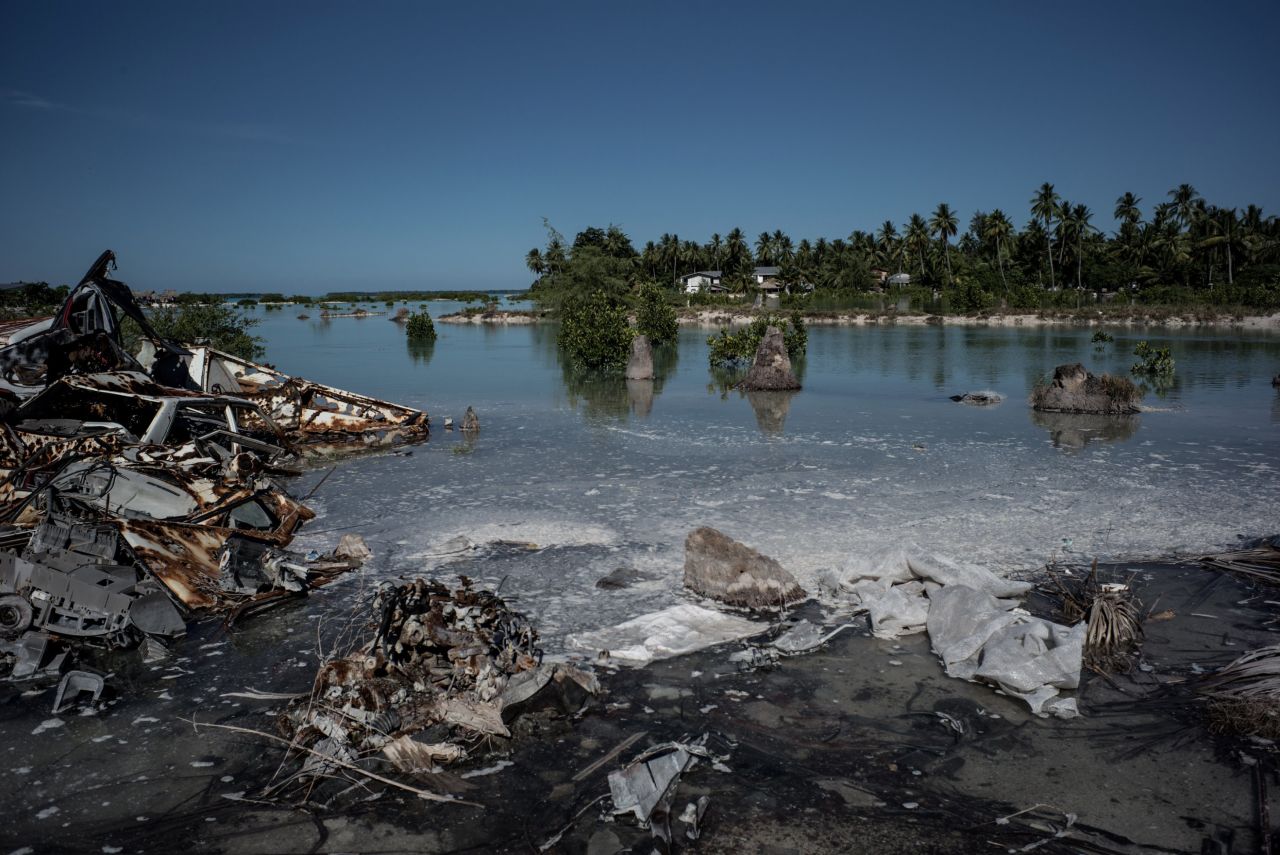 The South Tarawa community of Eita is one of Kiribati's villages most affected by climate change. The rising sea have turned this town's neighborhoods into a maze of contaminated streams and swamps.