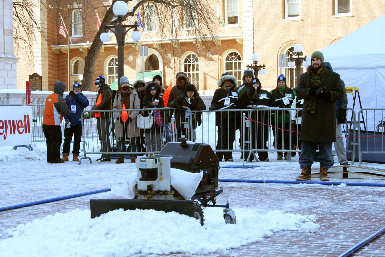 Competitors in the<a href="http://www.autosnowplow.com/welcome.html" target="_blank" target="_blank"> ION Autonomous Snowplow Competition</a> in St. Paul, Minnesota, must design and build snowplows and control them electronically during the competition. 