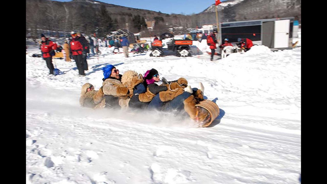 The competitors at the <a href="http://www.camdensnowbowl.com/25th-annual-us-national-toboggan-championships" target="_blank" target="_blank">U.S. National Toboggan Championships</a> in Camden, Maine, are doing more than we ever did as children sliding down driveways on old boxes.