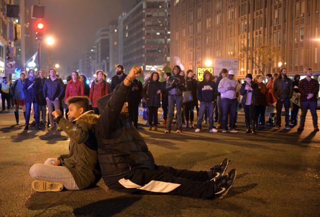 Protesters block an intersection in downtown Washington on December 5.