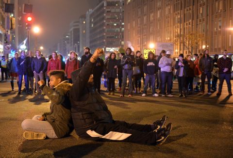 Protesters block an intersection in downtown Washington on December 5. 