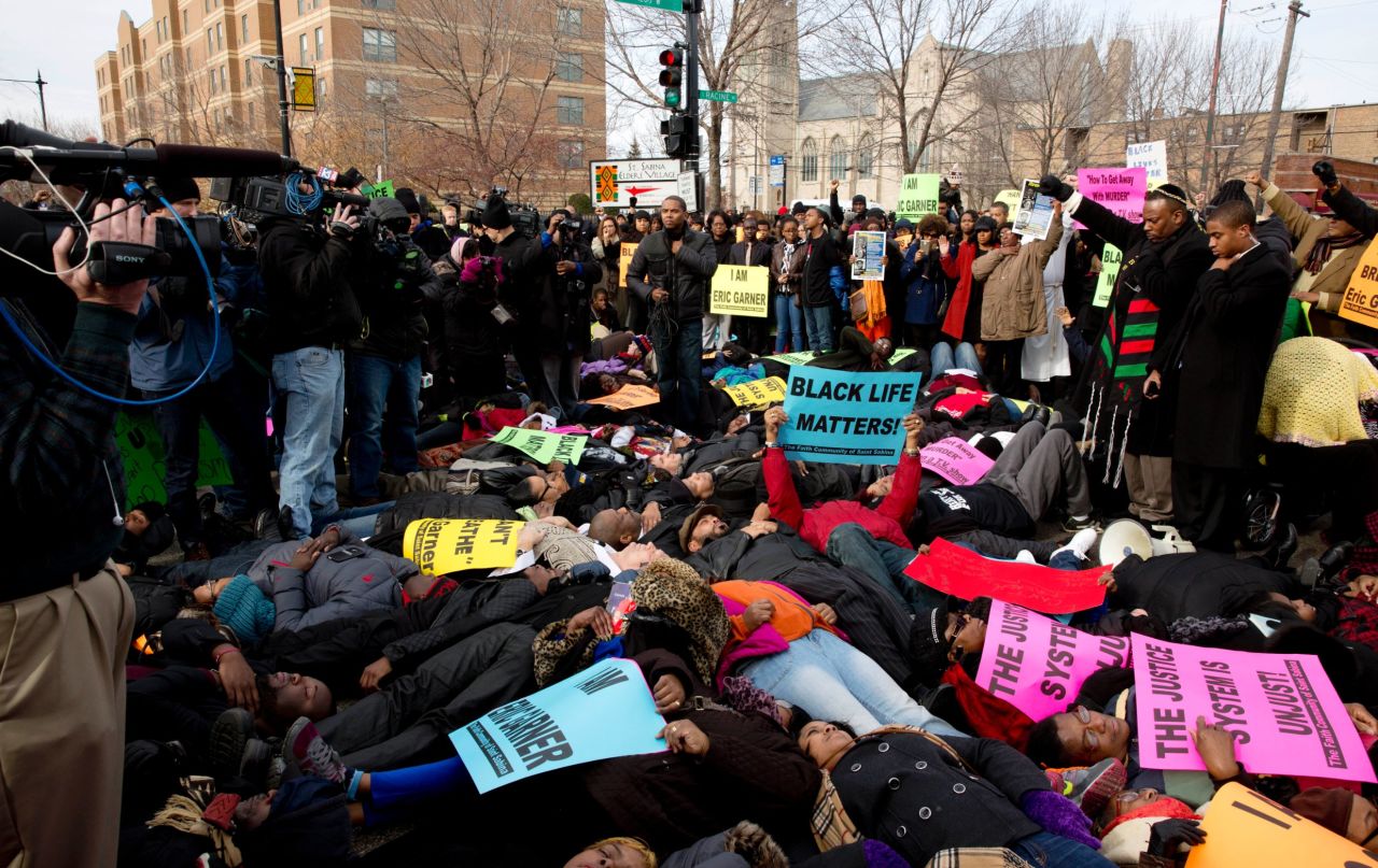 People protest in the streets of Chicago on December 7.