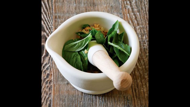 One of the oldest, most primitive tools in cooking is a mortar and pestle. This heavy porcelain model from <a href="http://www.williams-sonoma.com/products/porcelain-mortar-and-pestle/" target="_blank" target="_blank">Williams-Sonoma</a> ($50) is ideal for crushing whole spices and fresh herbs to extract maximum flavor. 
