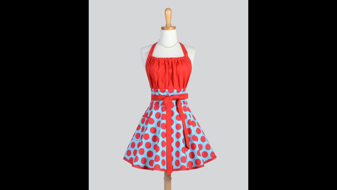 Tired of aprons that make you look frumpy? <a href="https://www.etsy.com/shop/CreativeChics" target="_blank" target="_blank">Etsy has a whole CreativeChics line</a> of playful, retro-hip aprons in a variety of colors and styles. This polka-dot model with a ruffled skirt is $40.