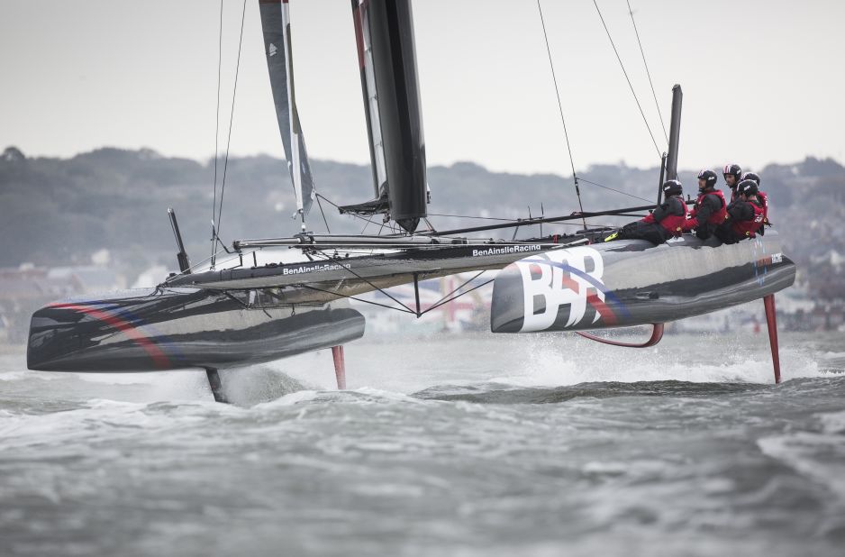 Much as the boats did in last year's America's Cup, the team's test boat looks like it is literally flying through the water, known as foiling.