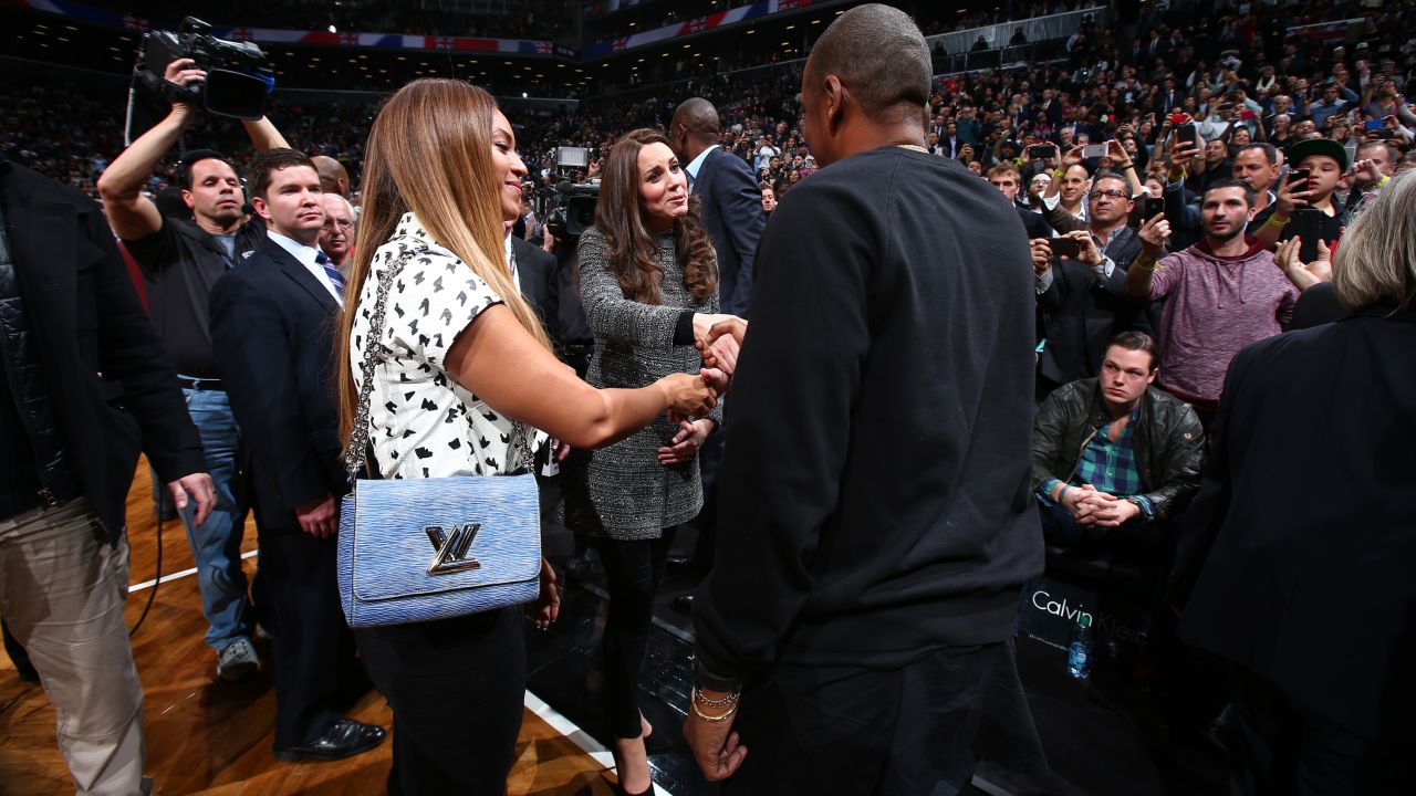 Beyonce and Jay-Z talk with the royal couple after the game.