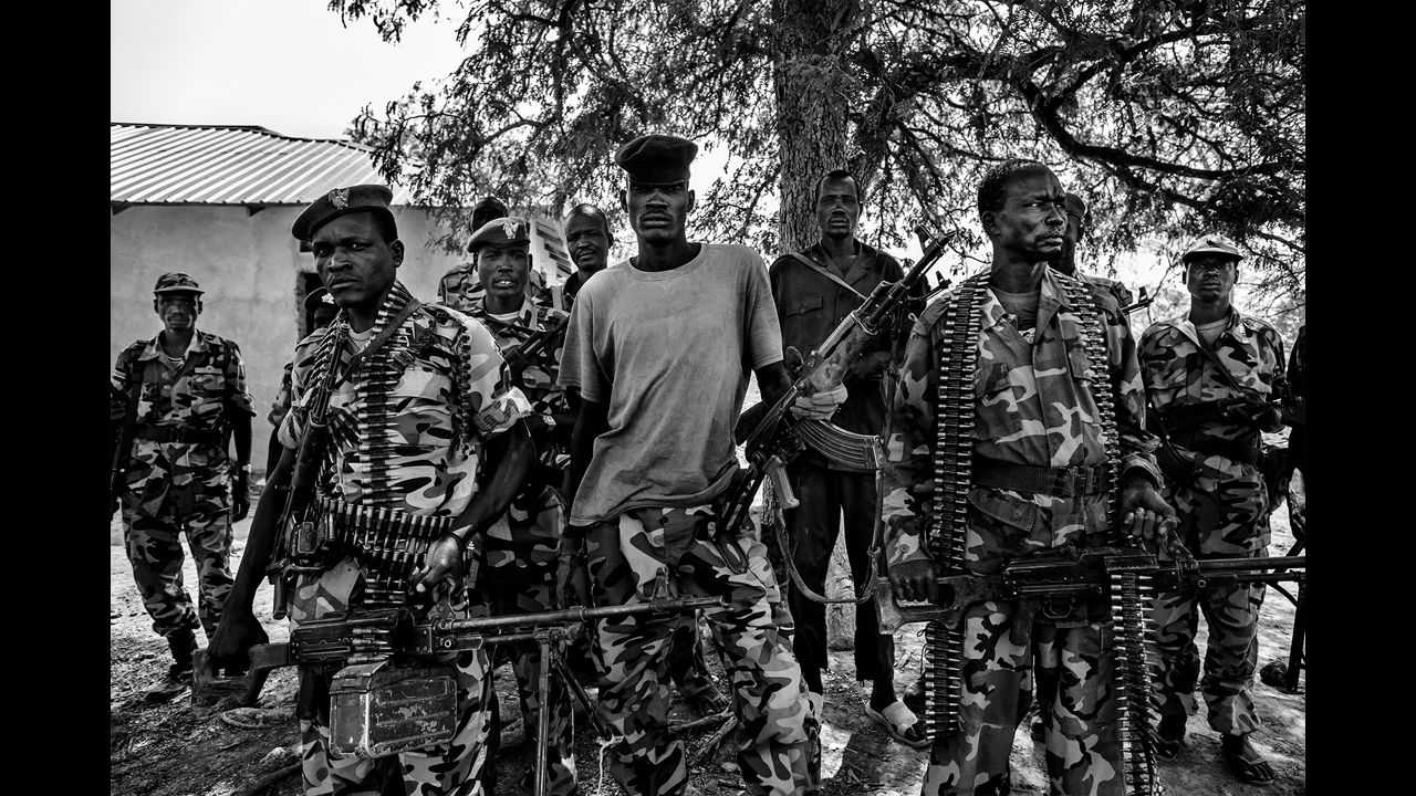 South Sudanese government soldiers are shown at their headquarters in Nyang. The latest conflict erupted in December last year, when President Salva Kiir accused his fired deputy, Riek Machar, of an attempted coup.