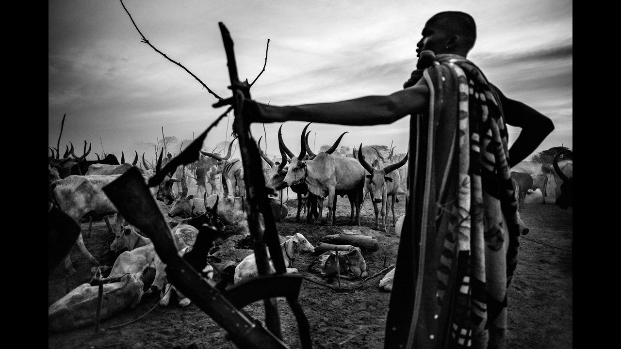 A cattle herder keeps an eye on his livestock near Yirol. The cows are the heart of South Sudan's economy, and they represent wealth and prosperity.
