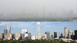 These views were taken from CNN's Beijing bureau on November 6, when the sky was blue during the APEC summit, and on November 19 when the smog returned. 
