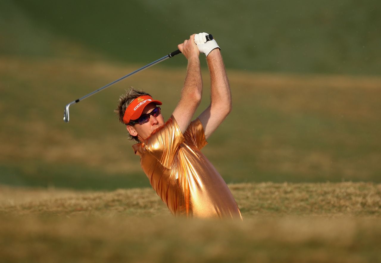Poulter, seen here playing at New Delhi in 2008, has built a successful clothing business, IJP Design, and is unapologetic about what he wears during tournaments -- even this gold lamé top. <br /><br />"I wear what I want to wear as opposed to wearing what someone else wants me to wear," he told CNN earlier this year. "I'm quite a control freak from that standpoint. I like what I wear, so it's good for me to be able to promote that."