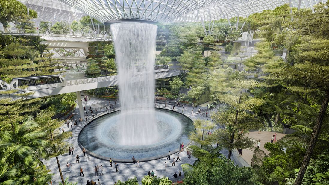 Inside Singapore's Changi Airport: Jewel, a rainforest with a 40-metre  indoor waterfall