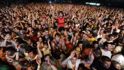 Festival goers cheer during a concert at the EXIT festival near Novi Sad on July 7, 2011. More than 150 acts are lined up for the EXIT rock and pop music festival, including Arcade Fire, Pulp, Grinderman, Portishead, M.I.A. and numerous DJs, performing at 16 different stages. The festival has been held since 2000 at an old fortress overlooking the River Danube in Novi Sad city