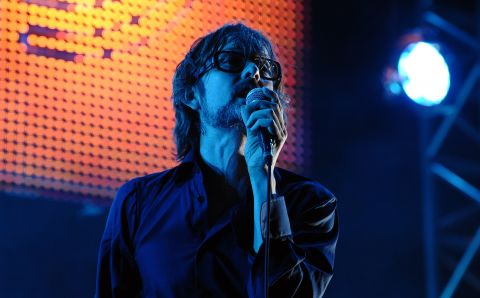 Jarvis Cocker of English alternative rock band Pulp performs on stage in 2011. Arcade Fire, Portishead and M.I.A  also featured on the line-up. 