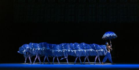 The inventive choreography included having Eric Underwood and a group of female dancers move together to form the Caterpillar.