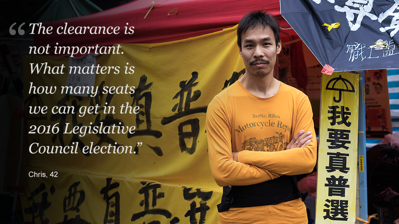In June 2015, Hong Kong <a href="http://www.cnn.com/2015/06/18/asia/hong-kong-reform-vote/">lawmakers rejected a Beijing-backed bill </a>that would have allowed Hong Kongers to vote for their next leader, from an approved list. Pro-democracy legislator Albert Chan, who voted against the bill, called the result a "victory." "We do not want to have a fake democratic system in Hong Kong," he told CNN. <br /><br />Democracy campaigners are setting their eyes on the Legislative Council elections in 2016. 