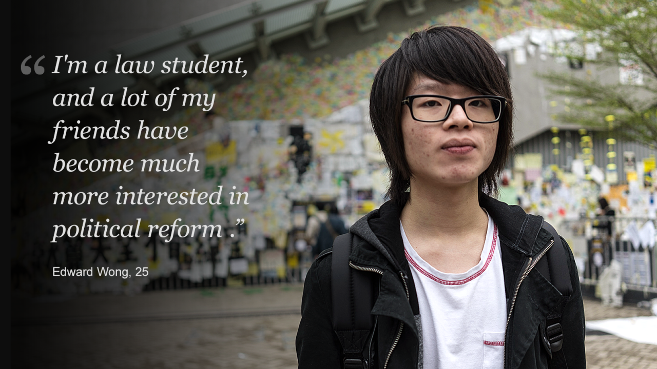 The protests revealed deep political divides within the city. Many young Hong Kongers, normally stereotyped as politically apathetic, sided with the pro-democracy protests. But opposition to the protests was been fierce, especially among older generations who have founded numerous "anti-Occupy" groups.<br /><br />Robert Chow, the leader of prominent anti-Occupy group "Silent Majority," wrote in an CNN op-ed that Hong Kong's protesters were holding the city "<a href="http://edition.cnn.com/2014/10/01/opinion/hong-kong-silent-majority-chow/index.html">hostage</a>."
