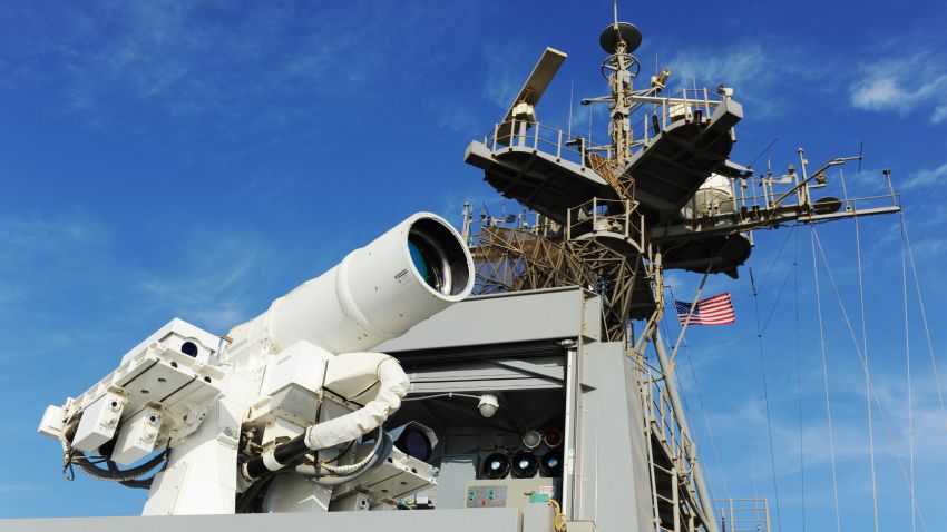 ARABIAN GULF (Nov. 16, 2014) The Afloat Forward Staging Base (Interim) USS Ponce (ASB(I) 15) conducts an operational demonstration of the Office of Naval Research (ONR)-sponsored Laser Weapon System (LaWS) while deployed to the Arabian Gulf. (U.S. Navy photo by John F. Williams/Released)