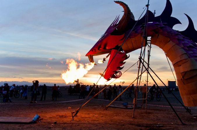 The festival culminates in a fiery display as many of the huge structures are torched.