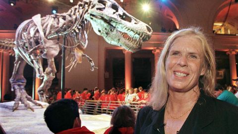 Paleontologist Sue Hendrickson at the 2000 unveiling of her T-Rex discovery