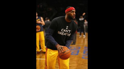 LeBron James of the Cleveland Cavaliers wears the shirt in New York before playing the Brooklyn Nets on Monday, December 8.