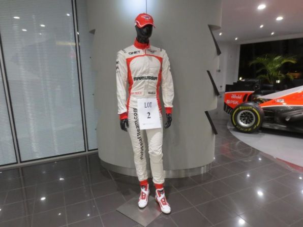 Max Chilton's race suit is one of the items being sold off. The British racing driver is one of 200 Marussia employees now without a job.