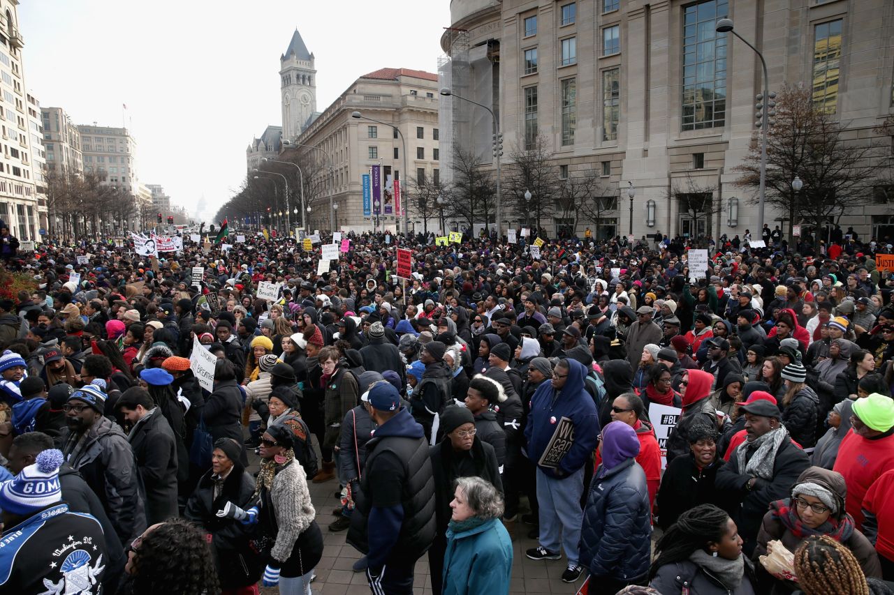 Protesters fill the street as they gather for a march on December 13 in Washington.