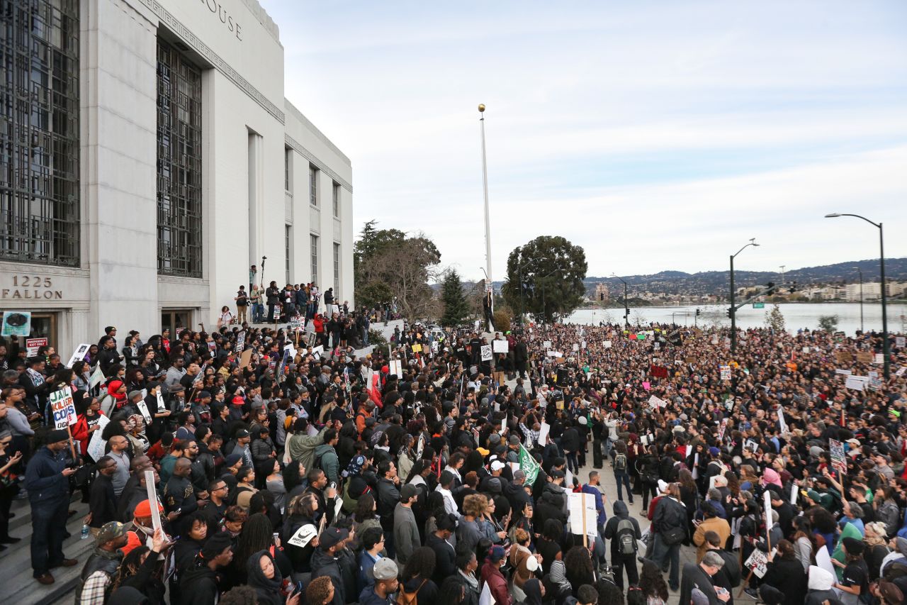 Protesters gather at the Alameda County Courthouse in Oakland on December 13.