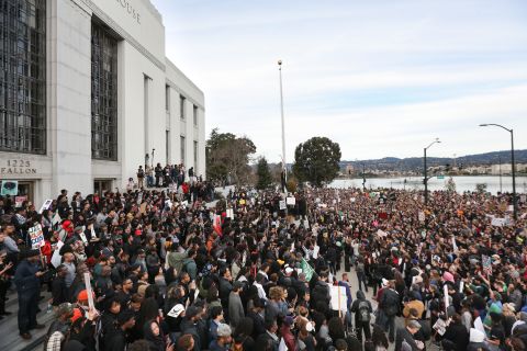  Protesters gather at the Alameda County Courthouse in Oakland on December 13.