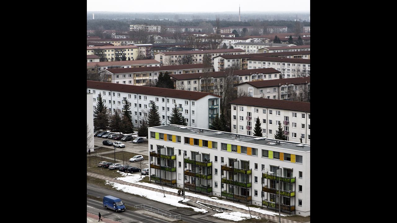 These apartment buildings in Hoyerswerda, Germany, were built to keep up with a fast-growing population when the city was part of the former East Germany. But as photographer Demetrius Freeman discovered, the city is struggling economically and has lost thousands of residents since the fall of the Berlin Wall. The color and railings were recently added to the buildings to help make them more attractive to prospective residents.