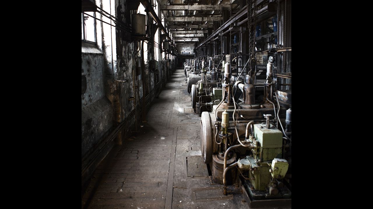 The inside of an abandoned brown coal factory.