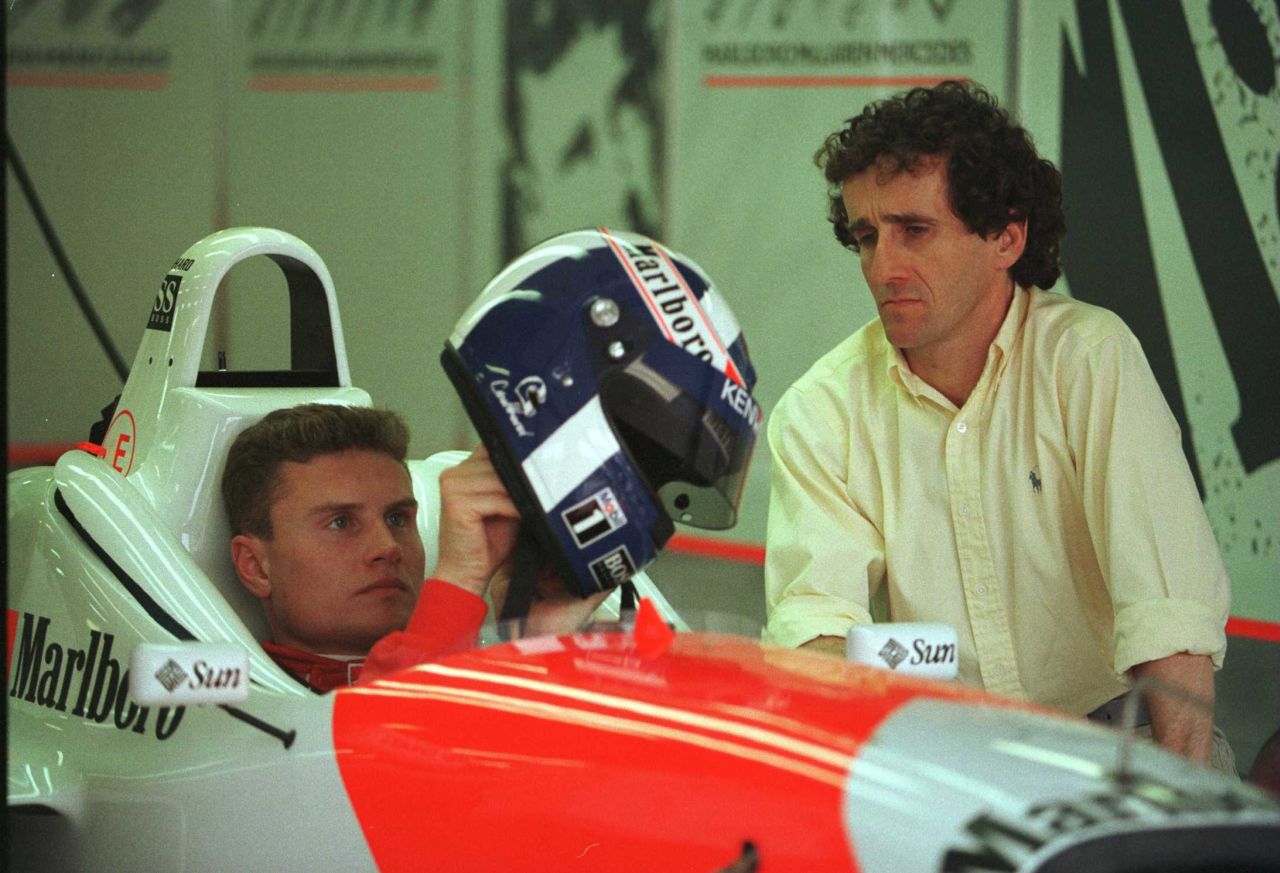 Coulthard, seen here with Prost, has likened the role to that of a sponge, taking in every facet of information possible to be prepared for the full-time race role.