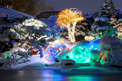 Walking through Denver Botanic Gardens, visitors see thousands of lights on trees and plants. A pair of Holospex turn the lights into 3D candy canes, snowflakes and other shapes.
