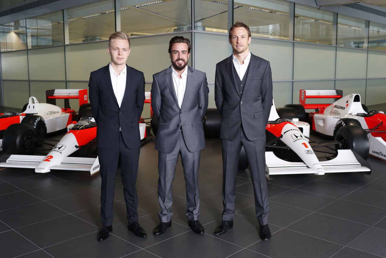 Kevin Magnussen (left) has taken a step back from race driver to reserve behind Fernando Alonso and Jenson Button at McLaren in 2015.