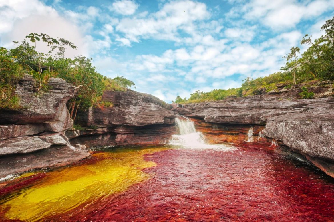 Called "The Liquid Rainbow" and "The River of Five Colors," Colombia's Caño Cristales River puts on a splashy show each year between July and November. An eruption of colorful algae brings a predominantly blood red color to the river when the water levels are right. Guides offer tours of the area, which is part of the national park Sierra de La Macarena in the department of Meta. 