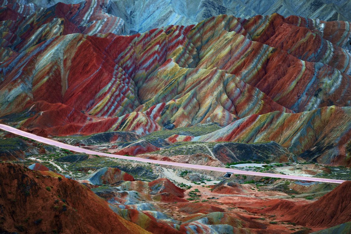 Beautifully striped rock formations define the Danxia Landform near Zhangye in China's Gansu province. The rich, earthy, colors are the result of sandstone and minerals deposited millions of years ago.