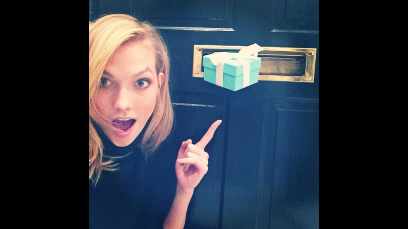 Model <a href="http://instagram.com/p/wjqVpvESm4/?modal=true" target="_blank" target="_blank">Karlie Kloss</a> posted this picture of a Tiffany blue box on Saturday, December 13, along with the caption, "Nothing says Happy Holidays quite like a #LittleBlueBox."