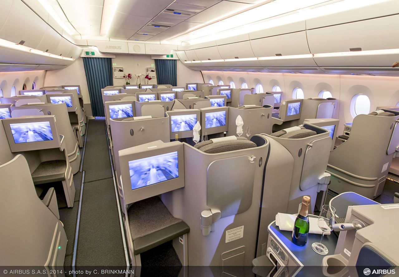 The A350 XWB's 220 inches from armrest to armrest will provide for the widest seats in its jetliner category.