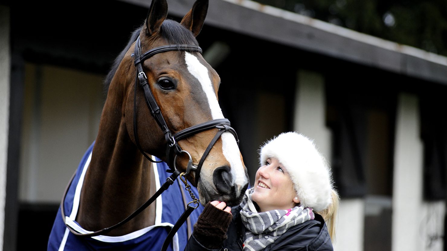 SUNBURY, ENGLAND - DECEMBER 26: Three day eventer Laura Collett with ex racehorse Kauto Star at Kempton Park racecourse on December 26, 2013 in Sunbury, England. (Photo by Alan Crowhurst/Getty Images)