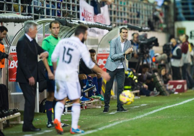 Eibar are coached by Gaizka Garitano (R) who spent four years at the club as a player in the 1990s. He has overseen successive promotions to take Eibar into Spain's top division for the first time in its 75-year history.