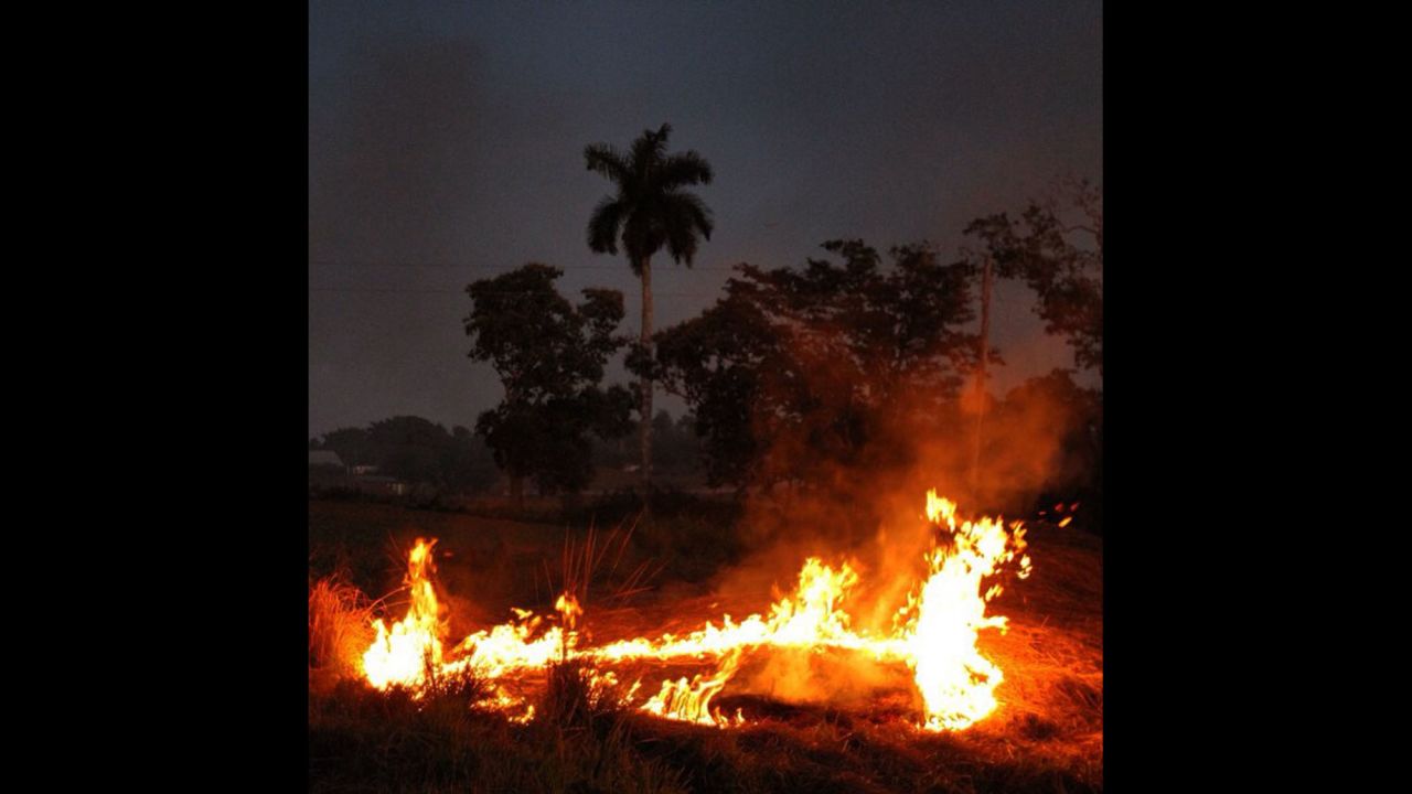 Oppmann notes a "(b)rush fire by side of the road on the drive from Pinar del Rio to Havana."