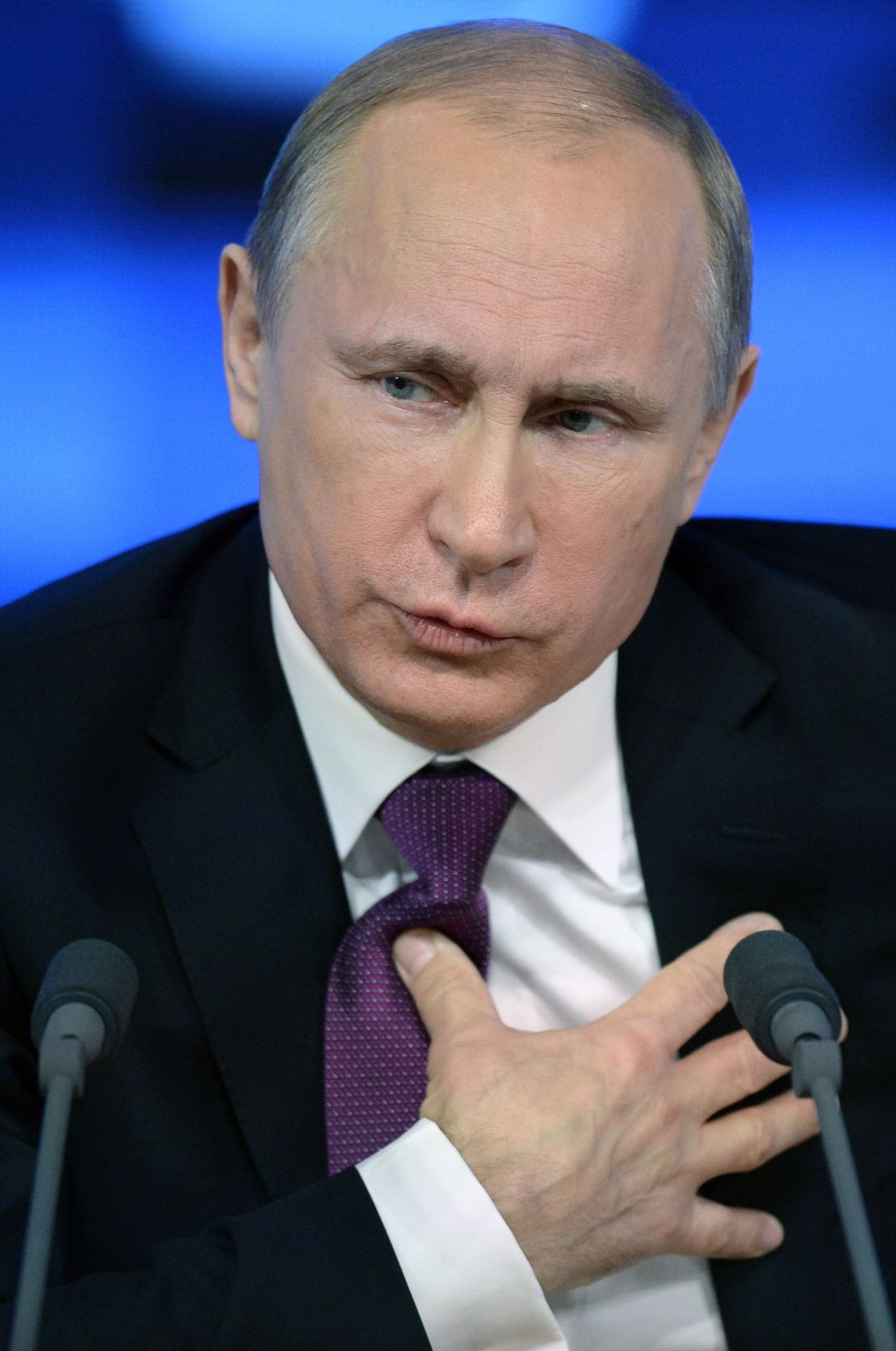 Russian President Vladimir Putin speaks during his annual press conference in Moscow on December 18, 2014.