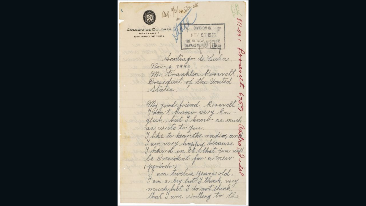 A young Fidel Castro sent this letter to FDR in 1940.