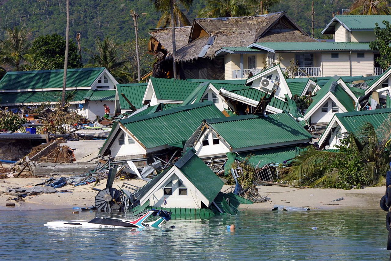 The scene on Phi Phi island in southern Thailand the day after a tidal wave struck on December 26, 2004.