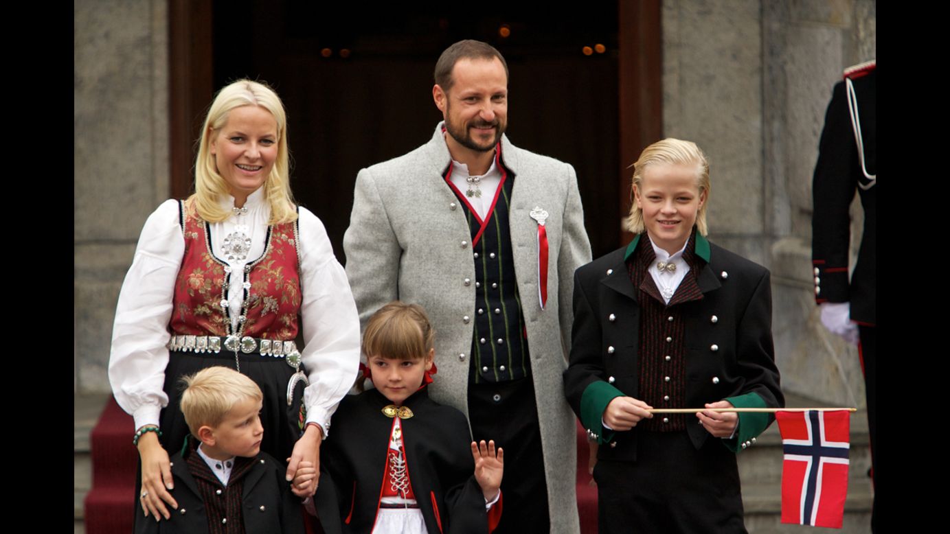 Crown Prince Haakon of Norway is shown here with his wife, Princess Mette-Marit; son, Prince Sverre Magnus; daughter, Princess Ingrid Alexandra; and stepson, Marius Borg Hoiby. 
