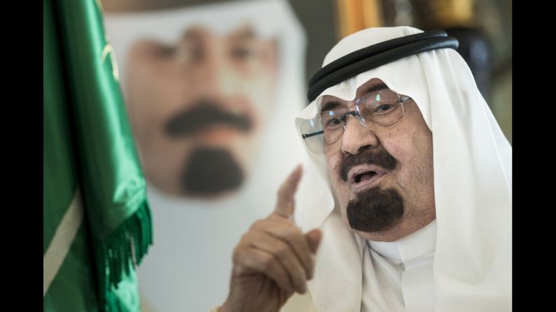 Saudi Arabia's King Abdullah bin Abdulaziz al Saud speaks at his private residence in Jeddah, Saudi Arabia, in June. The King has died, according to an announcement on Saudi state TV. He was 90.