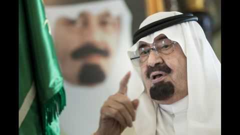 Saudi Arabia's King Abdullah bin Abdulaziz al Saud speaks at his private residence in Jeddah, Saudi Arabia, in June. The King has died, according to an announcement on Saudi state TV. He was 90.
