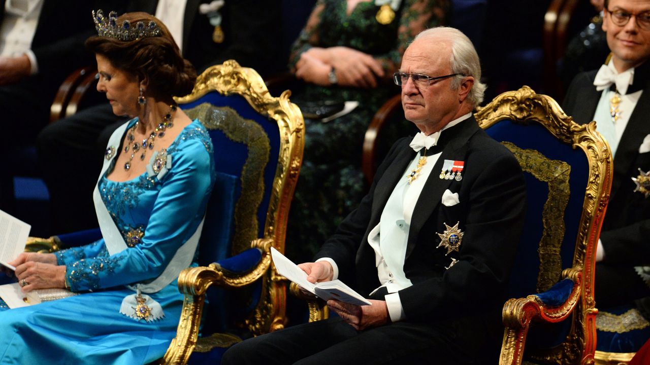 King of Sweden Carl XVI Gustaf and Queen Silvia attend the 2014 Nobel prize award ceremony at the Stockholm Concert Hall on December 10, 2014. 