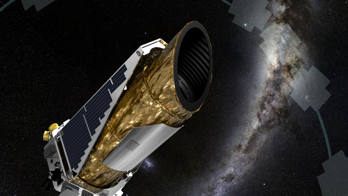 A rendering of the Kepler spacecraft, which is looking for other worlds.