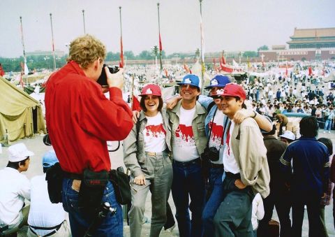 TIME magazine's reporting team in Tiananmen Square just days before the June, 4, 1989 crackdown. FlorCruz is far right. 